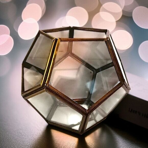 Geometric Glass Brass Terrarium Octagon Planter Display Case Candle Holder Vtg - Picture 10 of 16